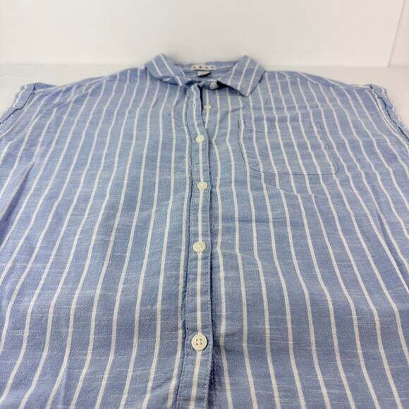 Da-sh XL Striped Blue White Cap Sleeve Button Up Women's Cotton Blouse Coastal - Picture 4 of 12